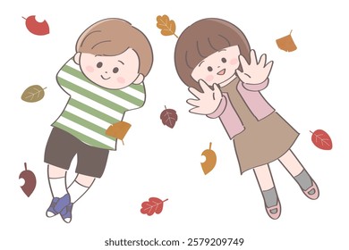 Illustration of children lying on fallen leaves