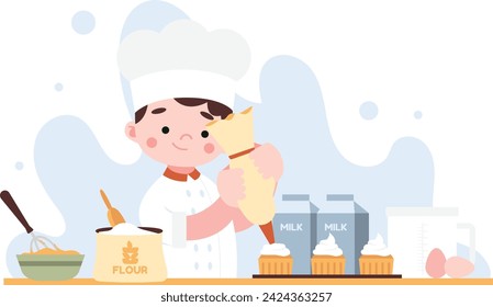 Illustration of children making a cake