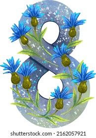 illustration for children, numbers, account, with flowers and berries made in procreate, figure 8
