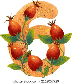 illustration for children, numbers, account, with flowers and berries made in procreate, figure 6