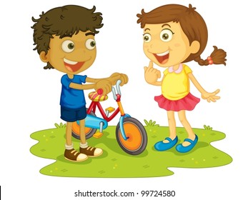 Illustration of children outdoors with bike