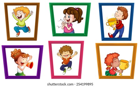 Illustration of children in photo frames