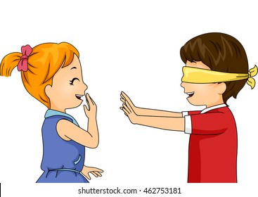 Illustration Of Children Playing A Blindfold Game