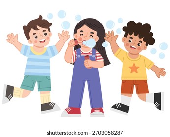 Ilustración de niños jugando con burbujas