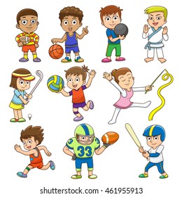 illustration of children playing different sports. EPS10 File  simple Gradients