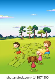 Illustration of the children playing in the field