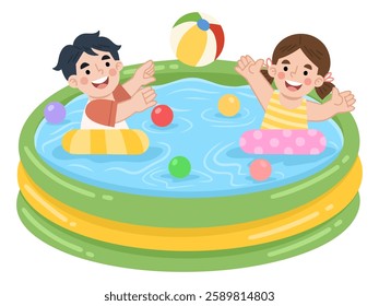 Illustration of Children Playing in Inflatable Pool