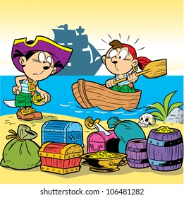 In the illustration, children are playing pirates.