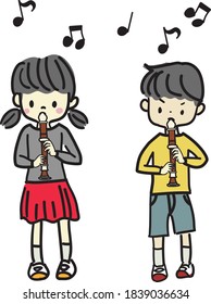 Illustration of children playing a recorder