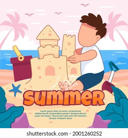 illustration of children playing with sand in summer

