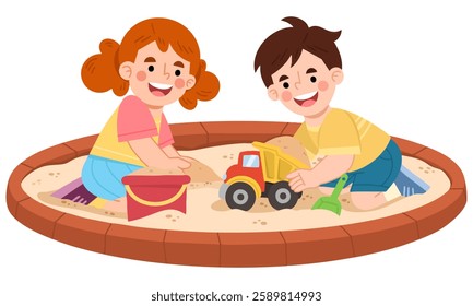 Illustration of Children Playing in Sandbox