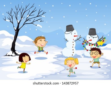Illustration of the children playing in the snow