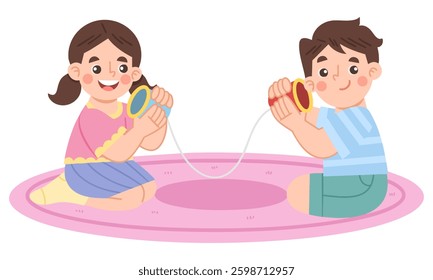 Illustration of Children Playing with String Telephone