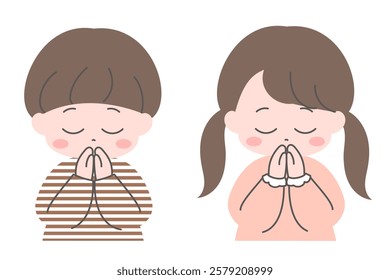 Illustration of children praying with hands together