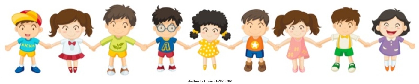 Illustration Of The Children In A Row On A White Background