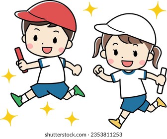 Illustration of children running with baton in relay