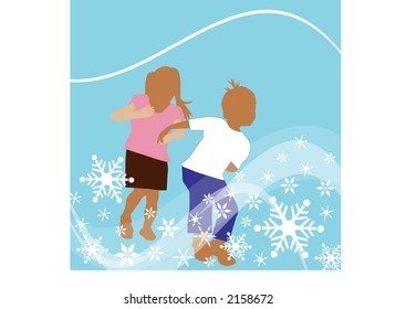 ilustración de niños corriendo por la nieve