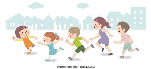 Illustration of children running well