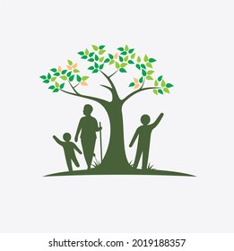 illustration of children and seniors under the tree