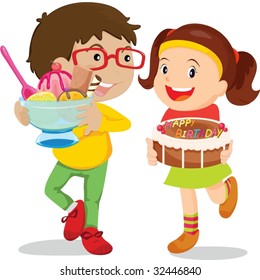 an illustration of  children serving dessert