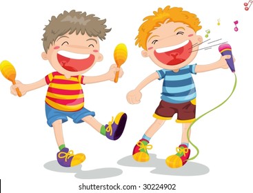 illustration of children singing on white