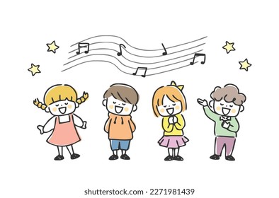 Illustration of children singing a song.