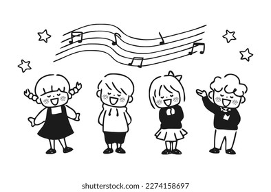 Illustration of children singing a song.