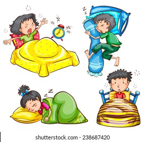 Illustration of children sleeping and waking up