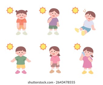 Illustration of children struggling in the strong sunlight.
