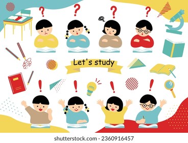 Ilustración de los niños que estudian