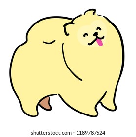 Illustration for children. A sweet dog of Pomeranian breed. Care for the hair of dogs. 