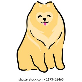 Illustration for children. A sweet dog of Pomeranian breed. Care for the hair of dogs. 