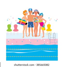illustration of children in swimming pool camp summer kids vector