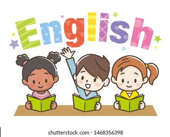 Illustration of children taking English class