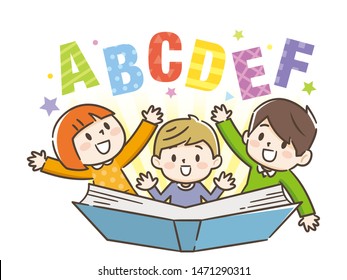 Illustration of children taking English class