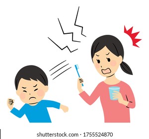 illustration of children and tooth brushing