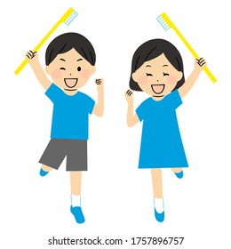 illustration of children and tooth brushing