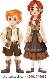 Illustration of children in traditional Bavarian attire