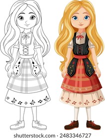 Illustration of children in traditional clothing