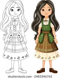 Illustration of children in traditional clothing