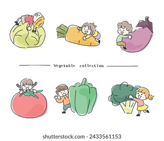 Illustration of children and vegetables.