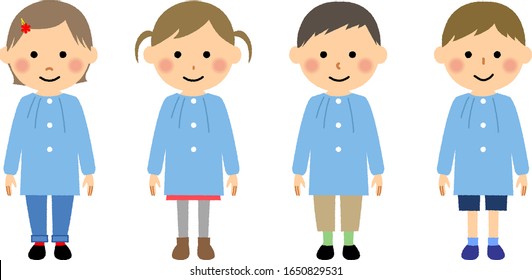 It Is An Illustration Of Children Wearing A Smock.