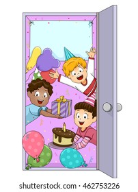 Illustration of Children Welcoming Party Guests