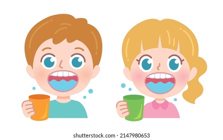 It is an illustration of children who gargle. You can easily edit it with vector data.