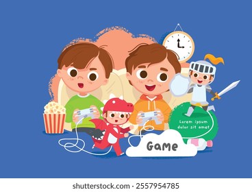 illustration of children's activities, with the theme of playing games, high quality illustrations for covers, banners or social media