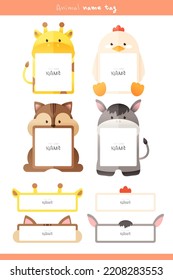 An illustration of a children's animal name tag 