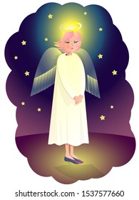 illustration for a children's book with the image of a cute girl in the form of an angel