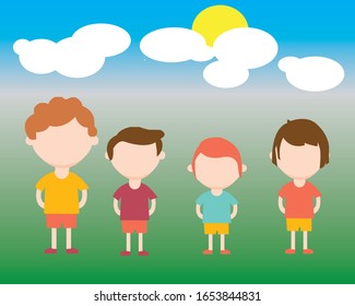 Ilustración de los personajes de los niños utilizando ropa colorida