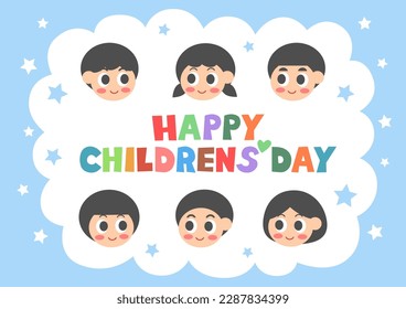 Illustration of Children's day. Smiling children and letters design. Vector illustration. 