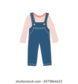 Illustration of a children's denim jumpsuit and a pink sweater